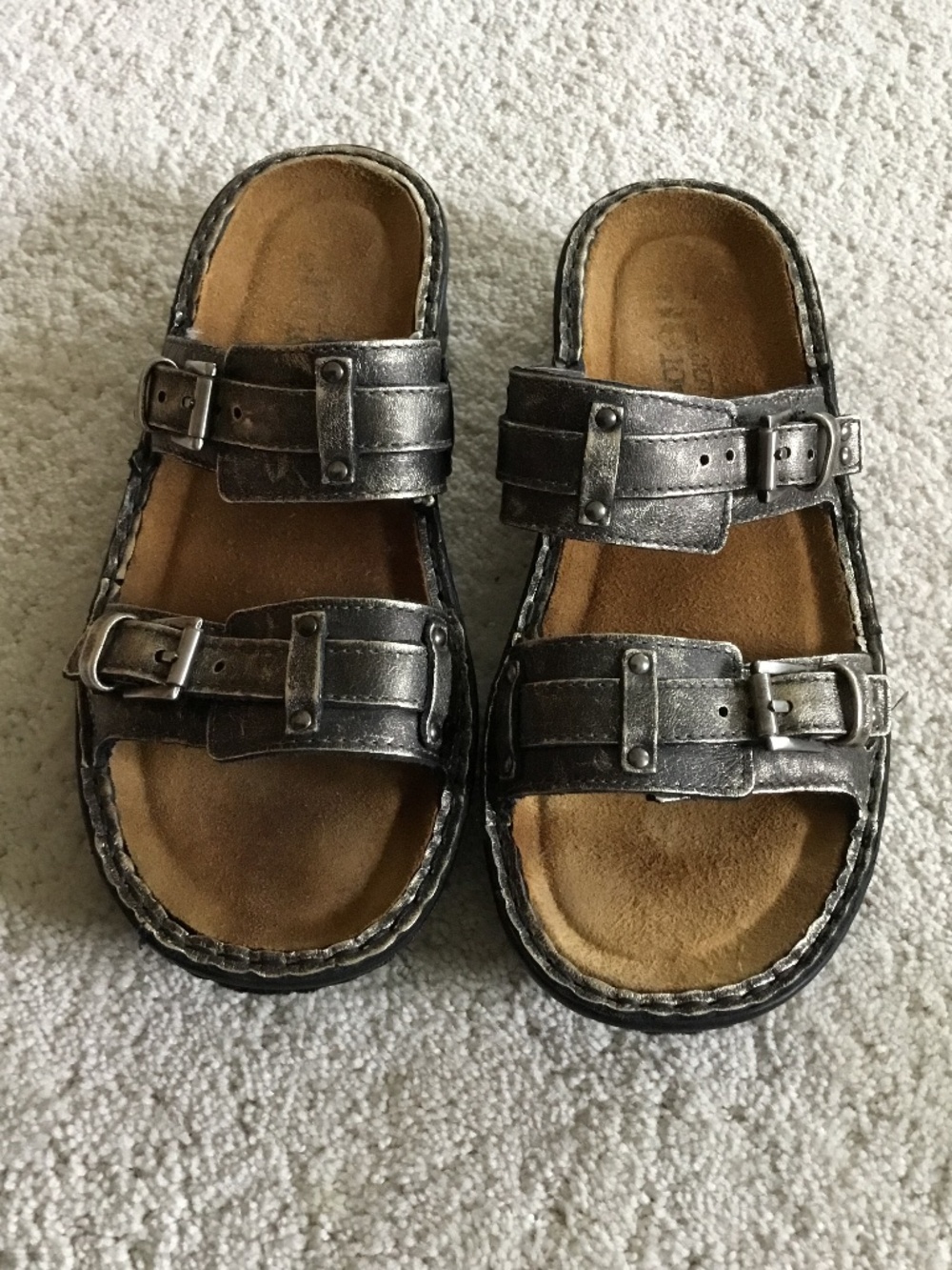 Naot Silver Distressed Leather Sandals
